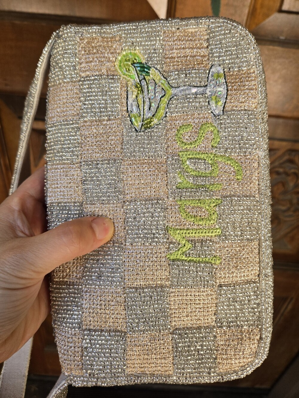 ​Anthropologie Fiona Beaded Margarita Bag Checkered Margs Cocktail Shoulder EUC - Picture 11 of 15